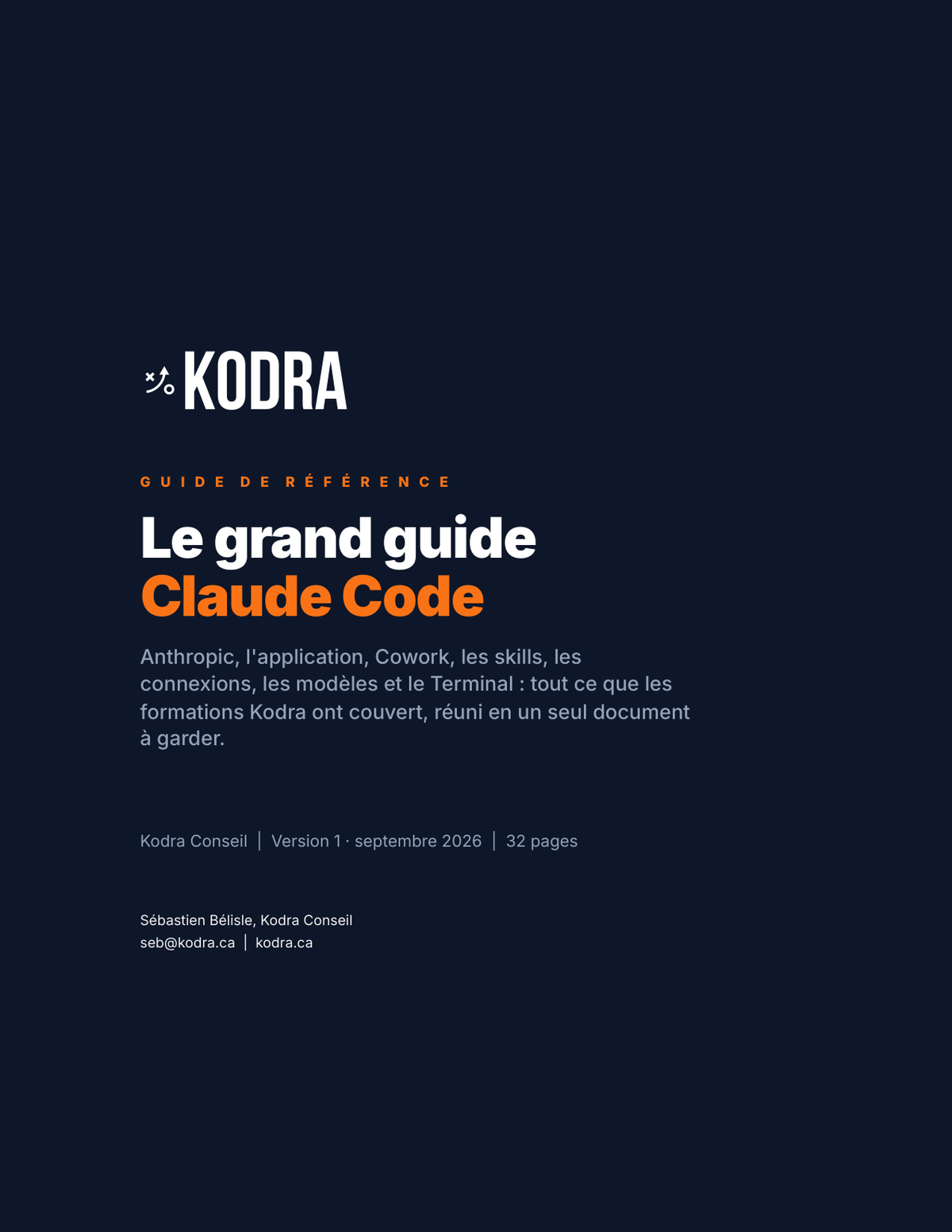 Couverture du grand guide Claude Code, Kodra Conseil